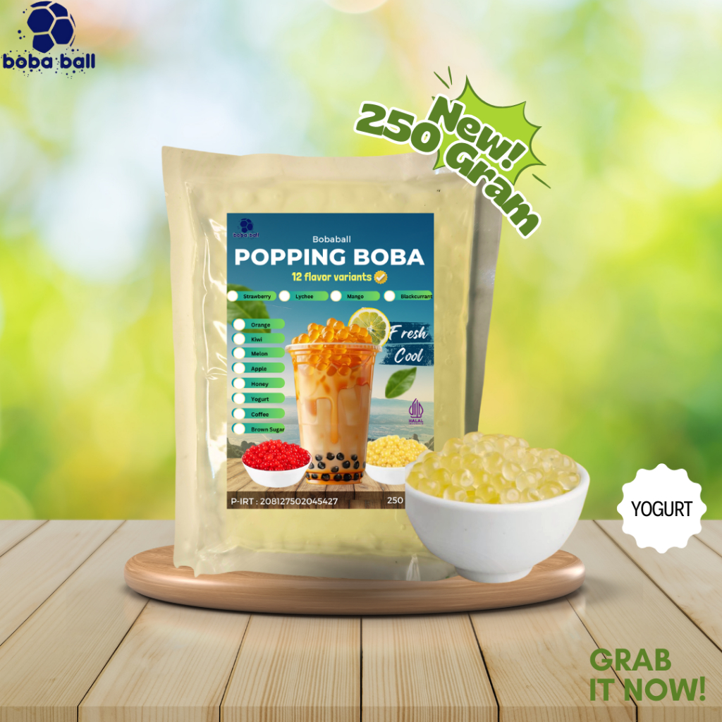 New Bobaball Popping Boba Meletus 12 Varian Rasa Boba Pecah Dimulut Poping Boba Kemasan 250 Gram