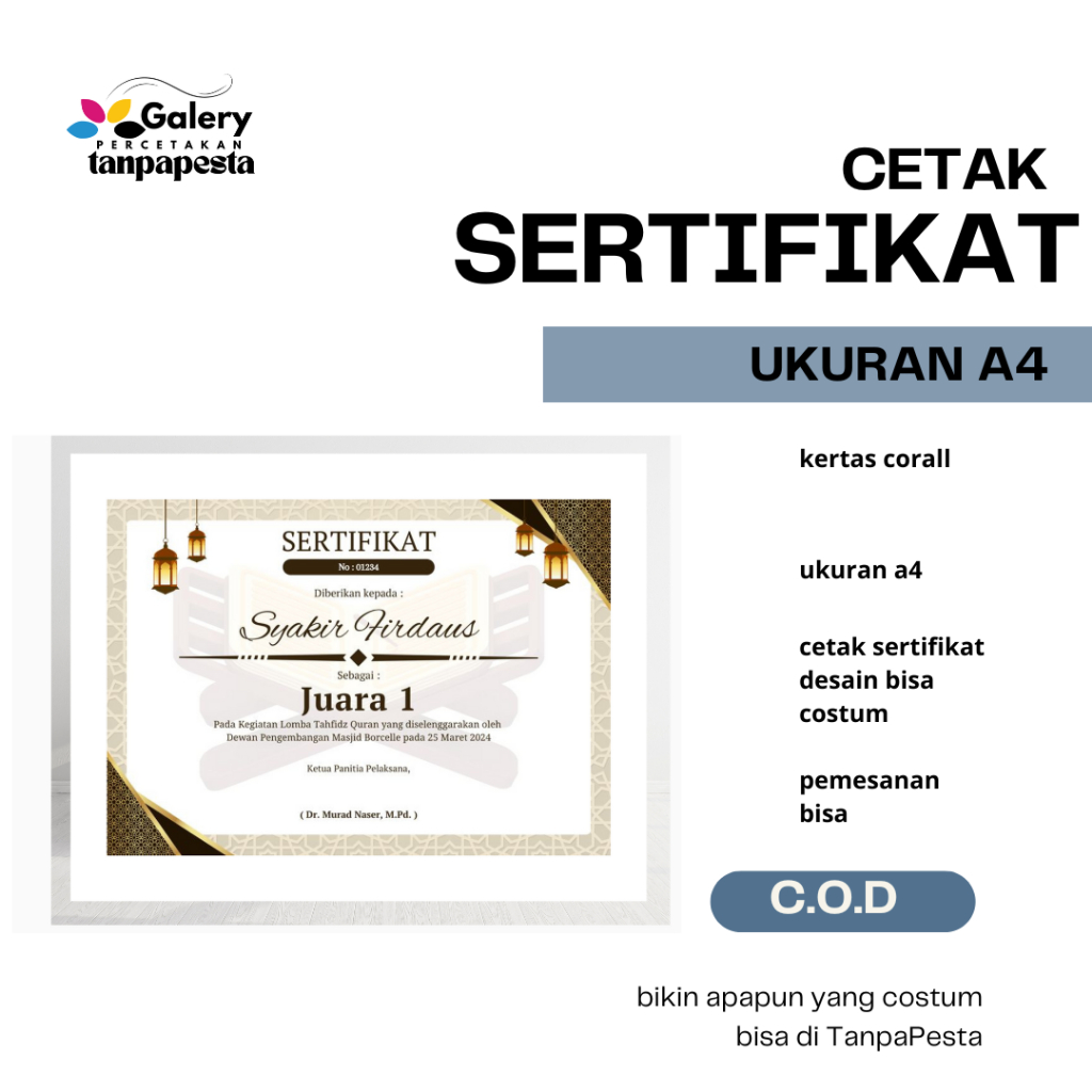 

sertifikat costum ukuran a4