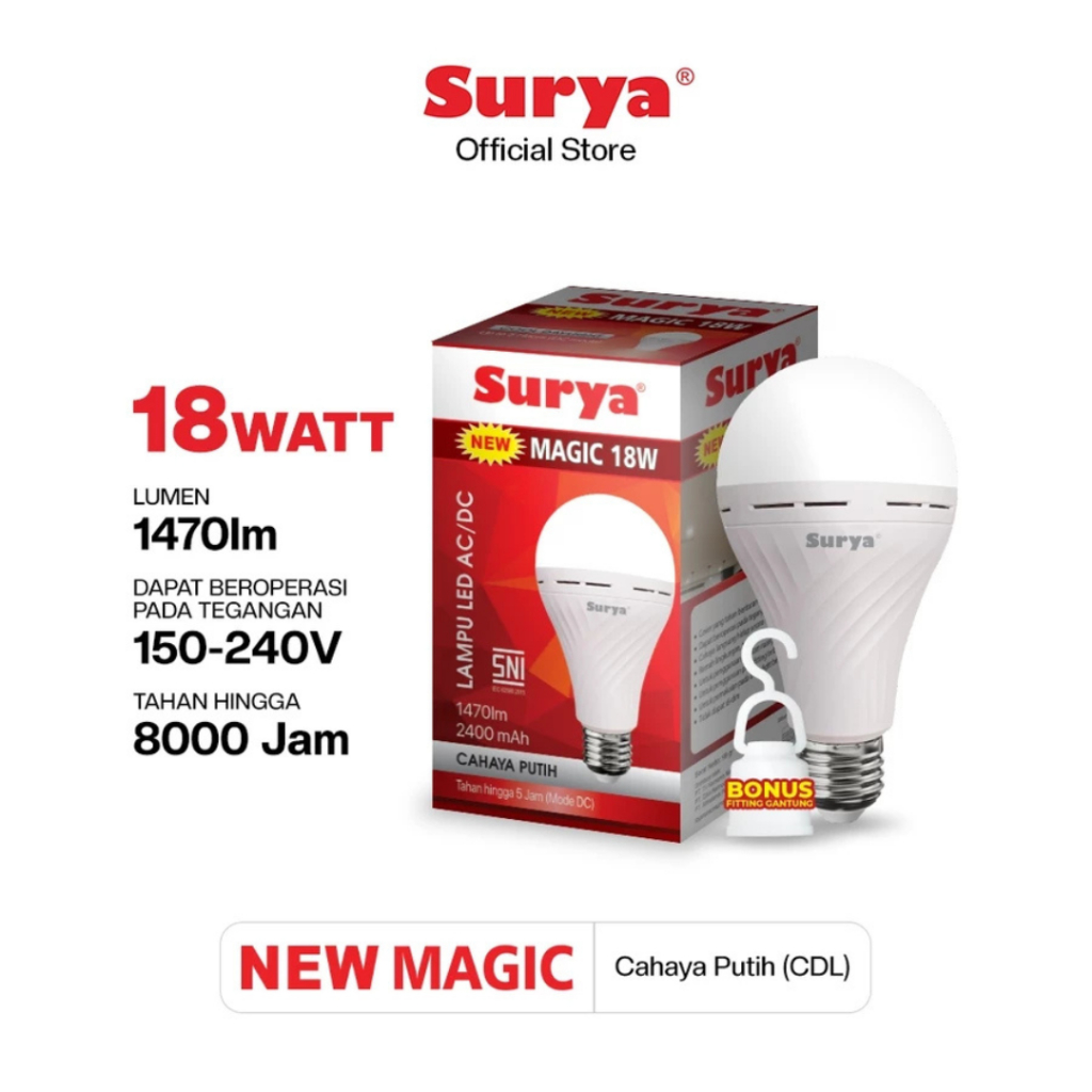 (Lampu Cas) SURYA LED SURYA MAGIC LAMPU EMERGENCY 18W BOHLAM 18 WATT / 12 WATT
