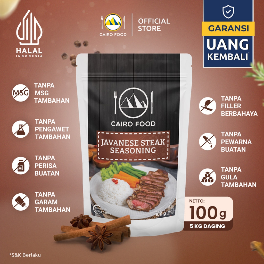 

Bumbu Javanese Steak Sehat – Tanpa MSG, 100% Rempah Murni | Cairo Food - 100 gram