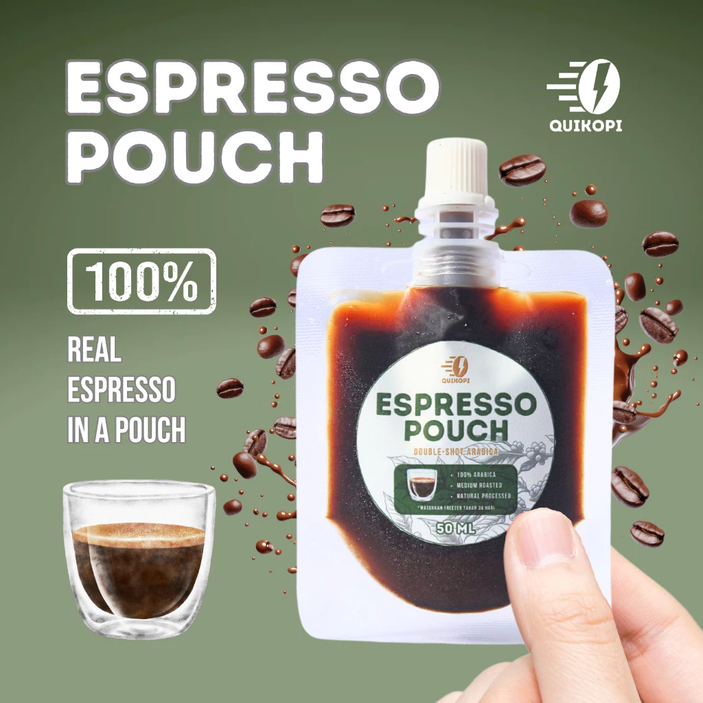 

QUIKOPI Espresso Pouch - Duoble Shot Arabica - Espresso Concentrated - 100% Espresso Murni 50 ML