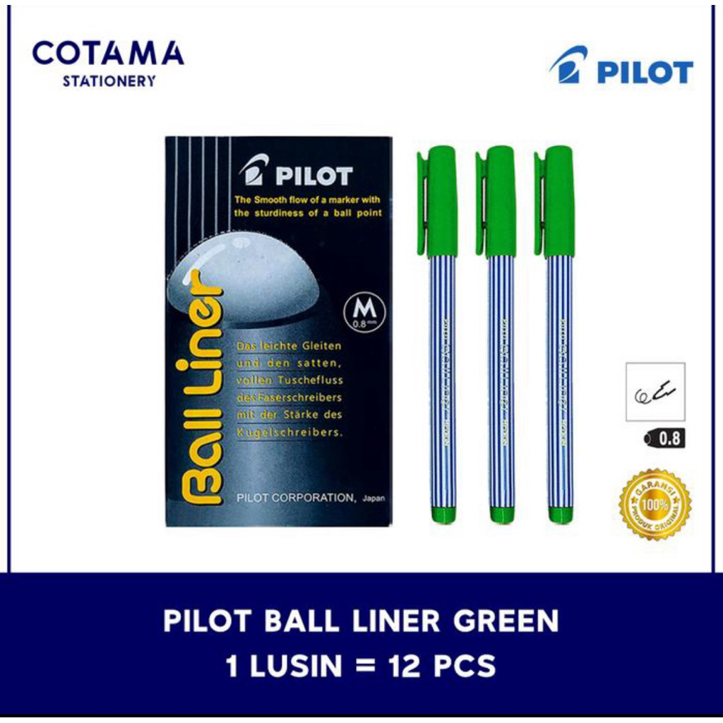 

Pulpen Pilot Balliner / Bolpoin Ball Liner 0,8mm -1pc -Hijau