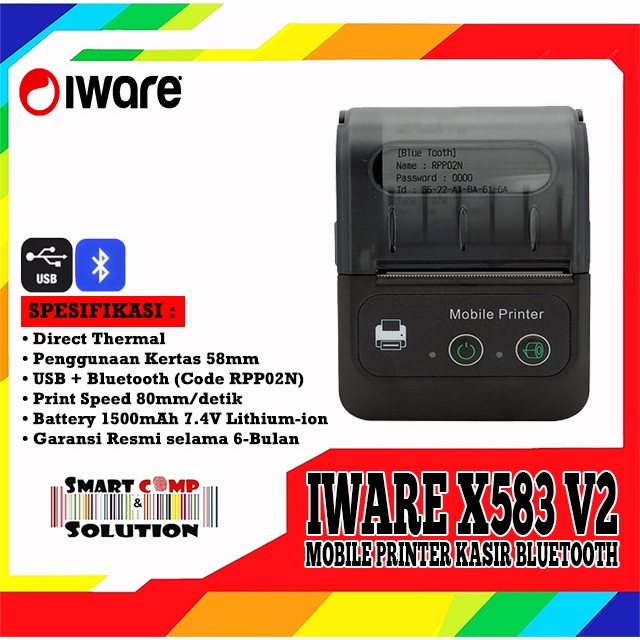 Mobile Printer Thermal Kasir 58mm Iware X583 / X-583 / X 583 Bluetooth RPP02N