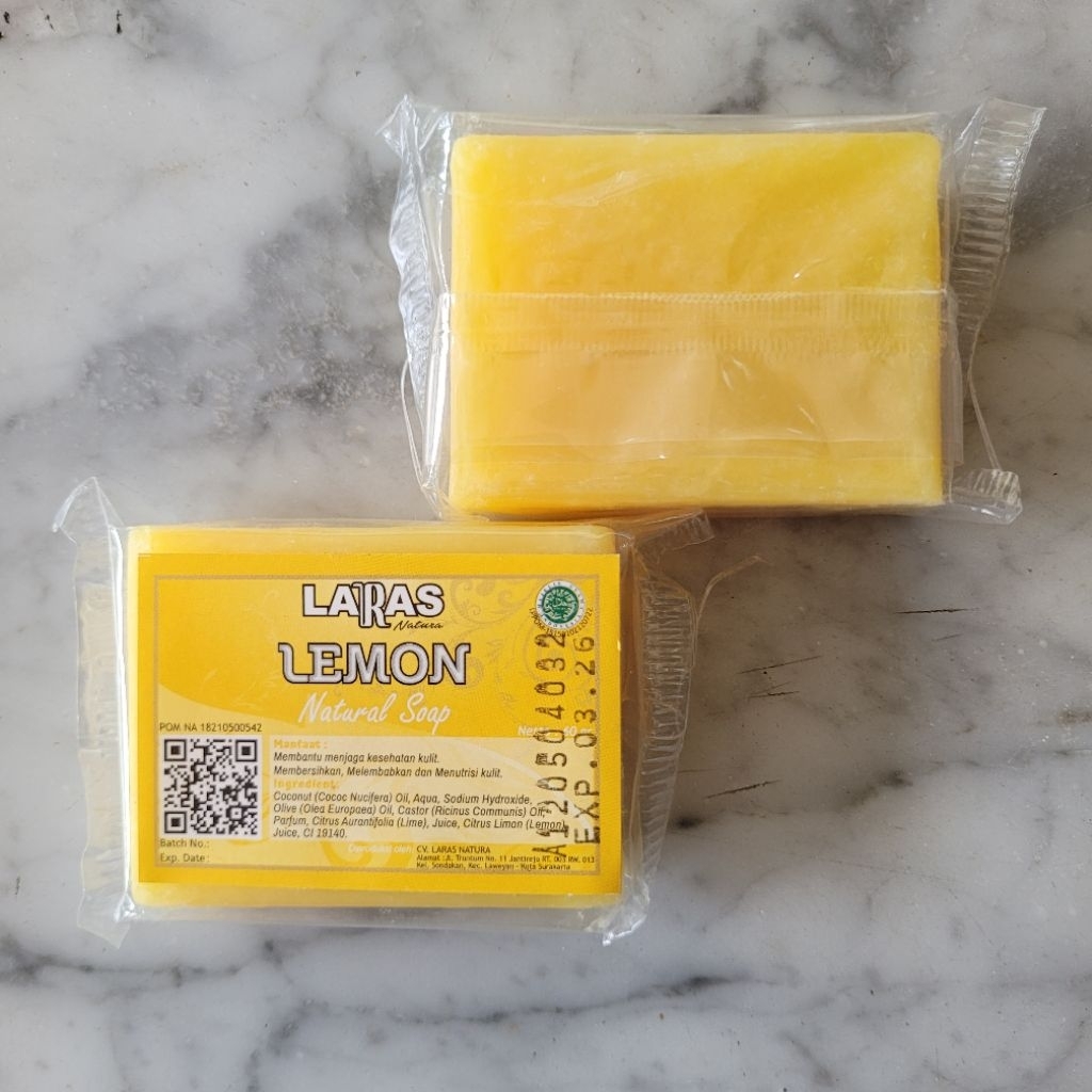 Laras Sabun Organik Herbal Lemon BPOM - Menghilangkan Jerawat, kulit hitam kasar tebal