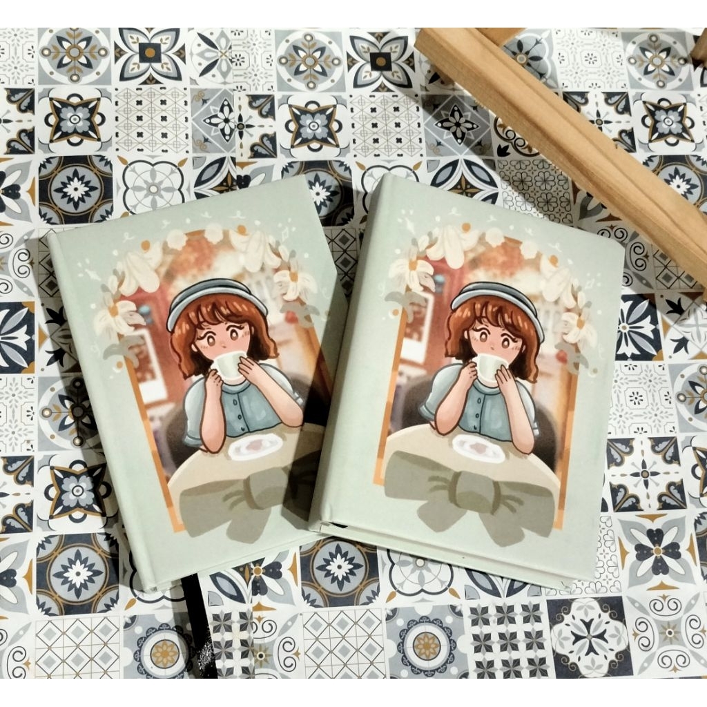 

[POST CFXX PRODUCT] Afternoon Teatime.Notebook/Buku tulis Hardcover. A6.Kertas Polos. Desain Original Notebook lucu aesthetic biru muda.