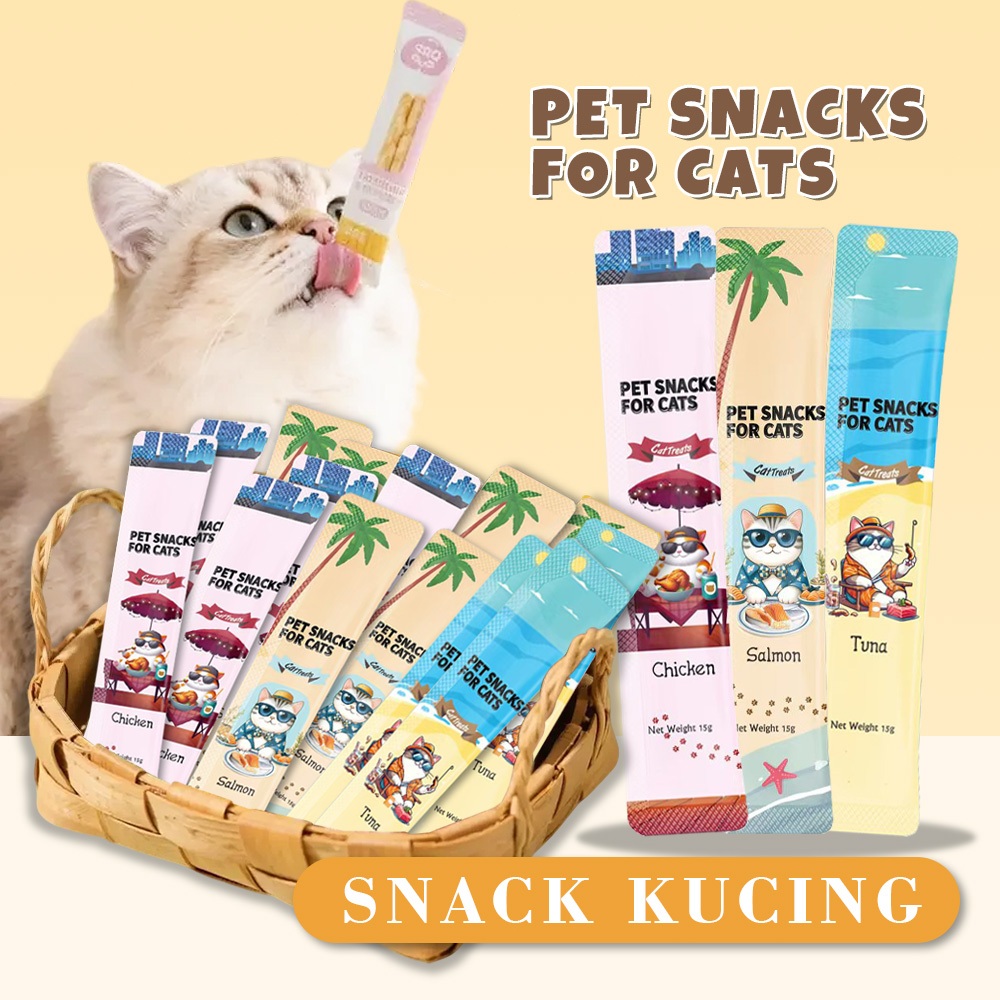 Snack Kucing 65 Pcs Mix Peliharaan Cat Strip Kucing Creamy Cat Strip Pengemukan Kucing Snack Hewan C