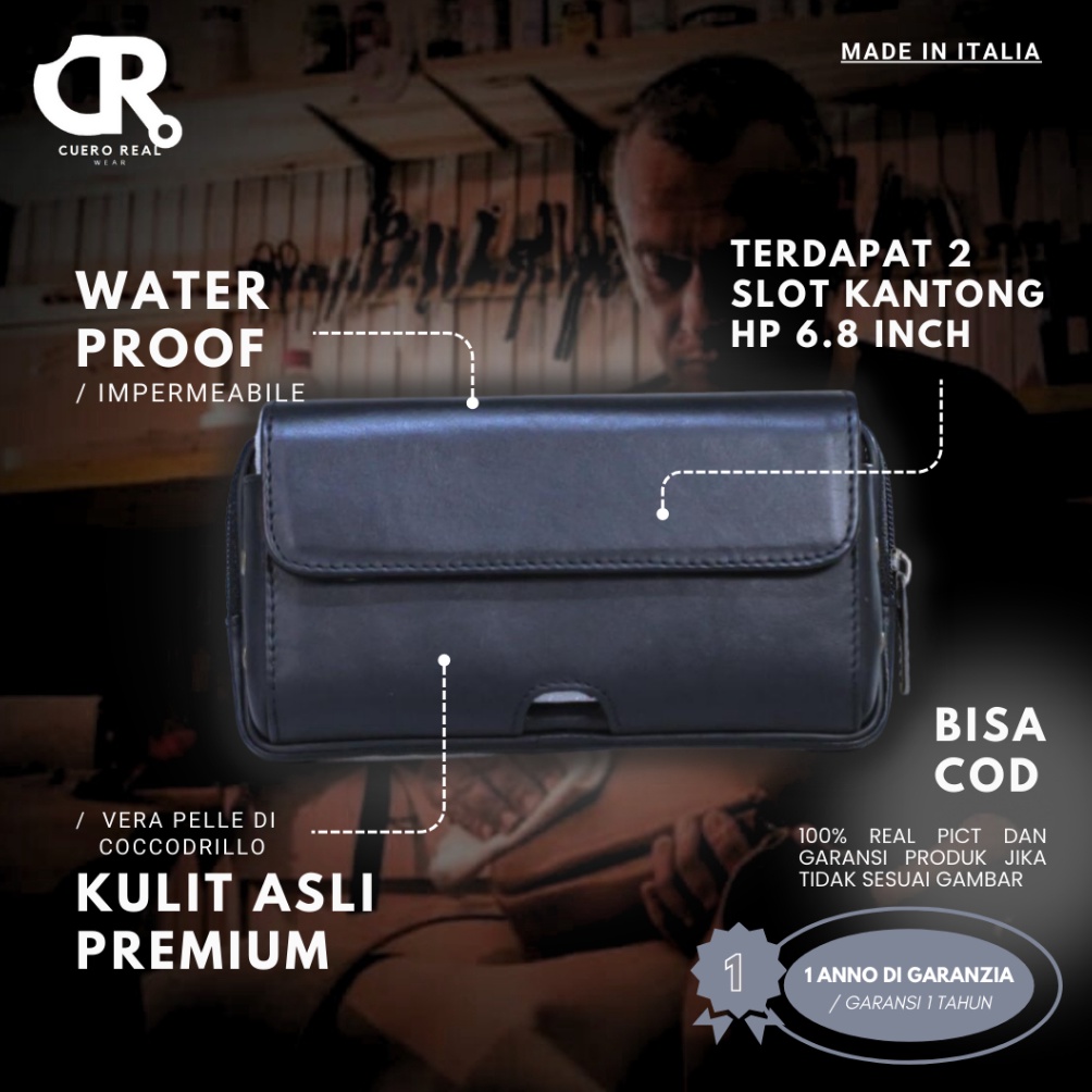 KODE H43N Tas Dompet Sarung HP Uang Pinggang Pria Eiger Bravo Kulit Sapi Asli 2 Slot Muat 2 HP Premi