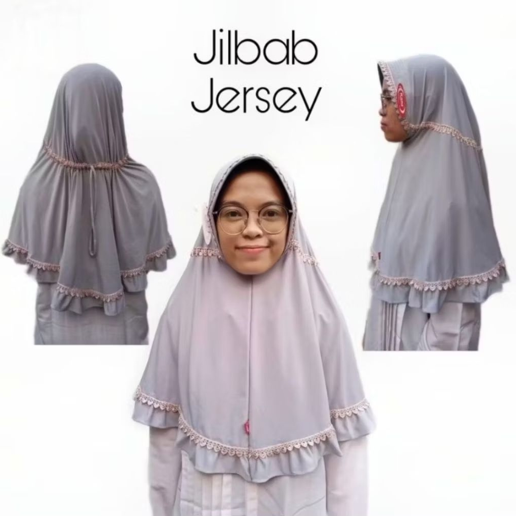 Jilbab Instan/ Kerudung Bergo Jersey Premium Serut Belakang Tali/Renda