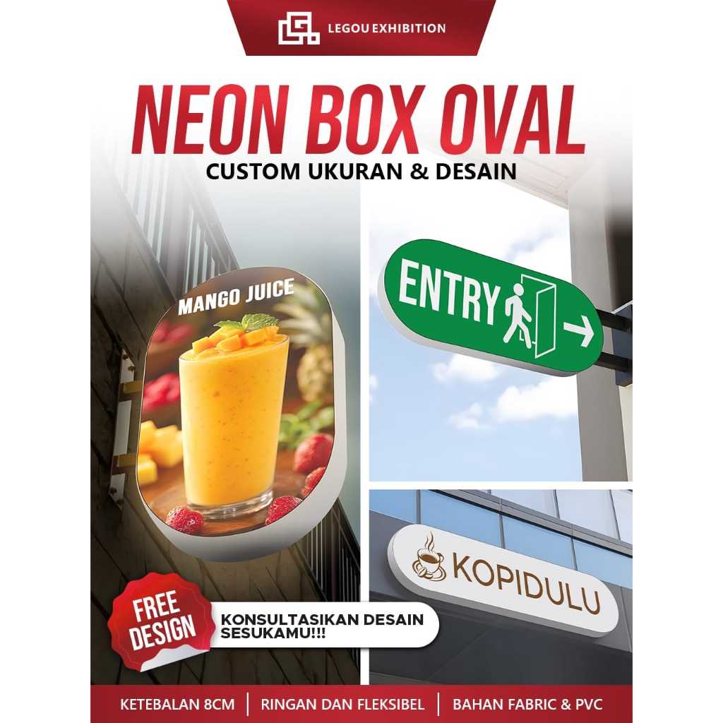 NEON BOX OVAL 1 SISI DAN 2 SISI CUSTOM UKURAN TERMURAH