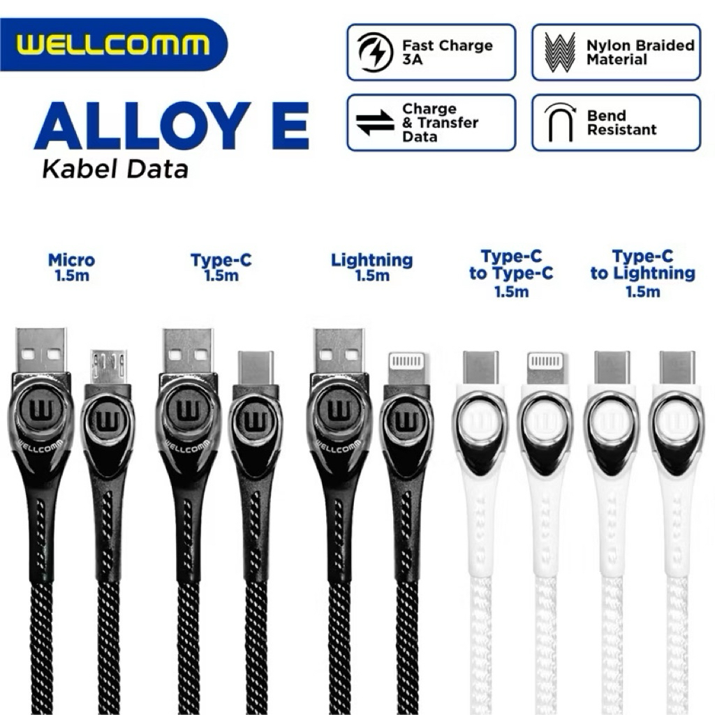 WELLCOMM KABEL DATA FAST CHARGE 3A USB C TO C / USB C TO IPHONE PREMIUM MATERIAL ALLOY MODEL E