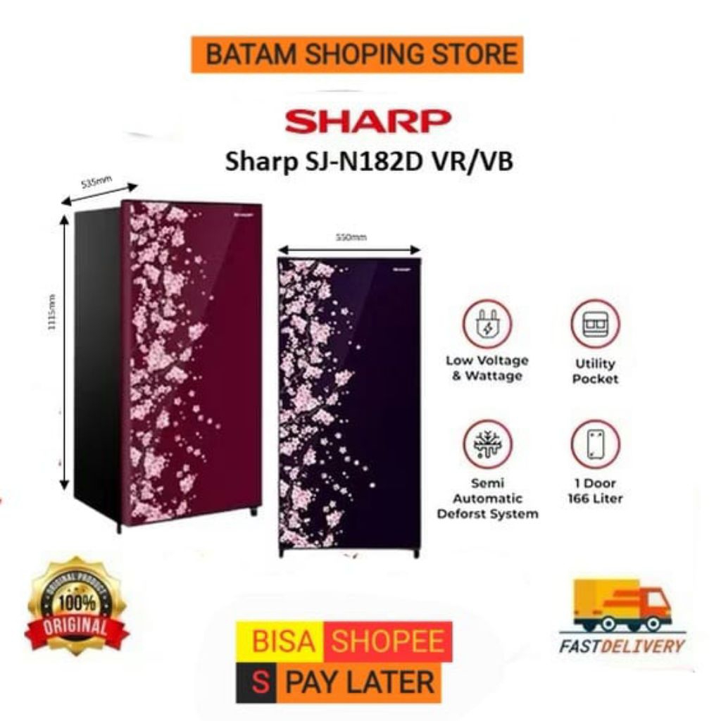 KULKAS SHARP 1 PINTU SJ-N182D VR / VB 166 LITER GARANSI RESMI