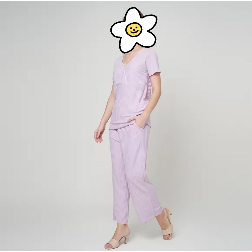 Setelan Baju Celana Piyama Ibu Menyusui Hamil Set Wanita