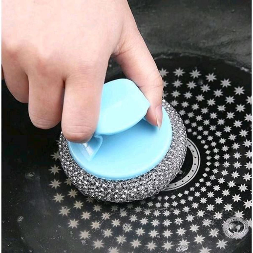 Sabut Cuci piring Bulat Gagang Gosok Panci Stainless / gosok panci steel wool