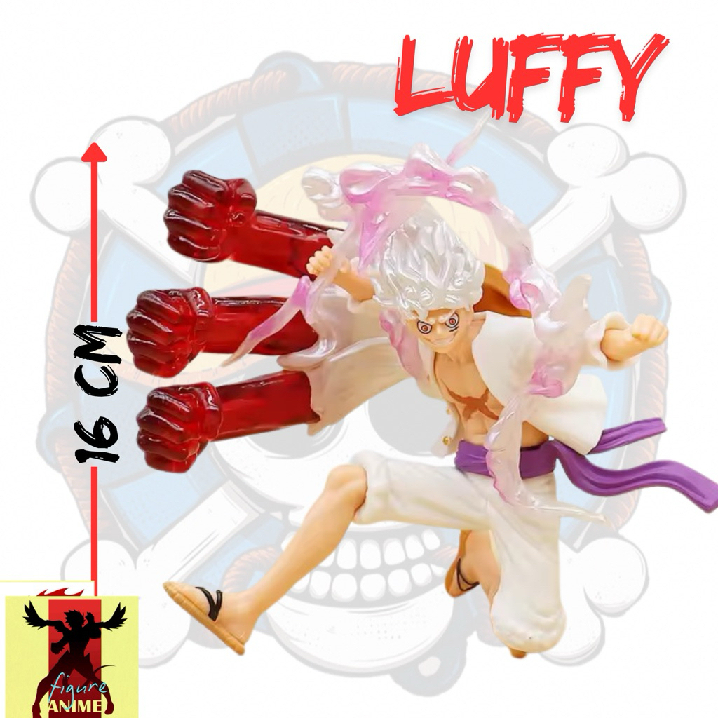 Action Figure Luffy gear5 jongkok 3 tangan merah