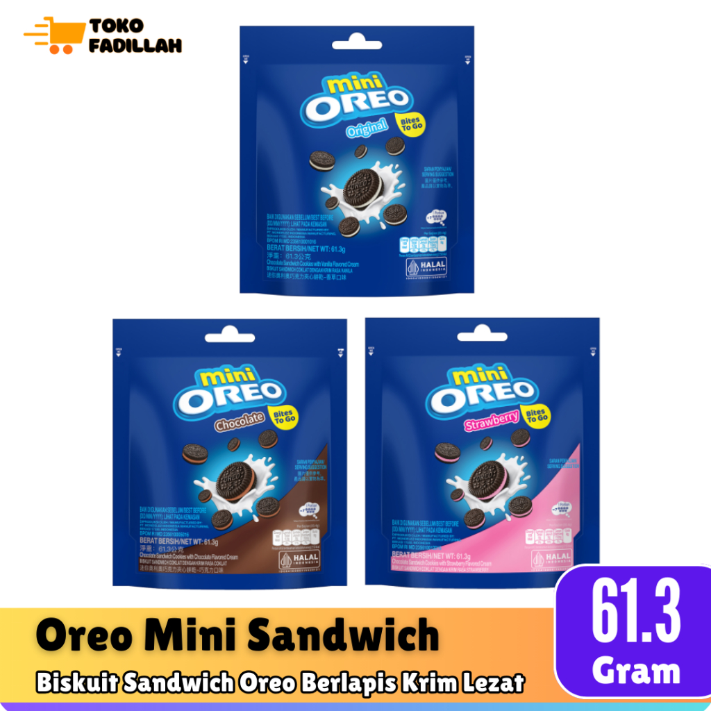 

OREO Mini Bites To Go 61.3g - Sandwich Krim Vanilla, Cokelat & Strawberry