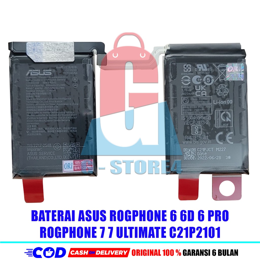 BATTERY BATRAI ASUS ROGPHONE BATRE ASUS ROG 6 ROG 6D ROG7 ULTIMATE / 6PRO C21P2101 ORIGINAL100%