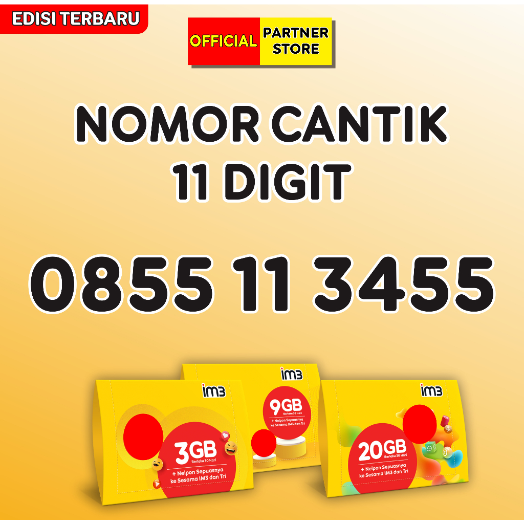 Kartu perdana Indosat 11 Digit Nomor Cantik & RAPIH Freedom Internet 3GB + Nelpon Seksiya Utama 30 H