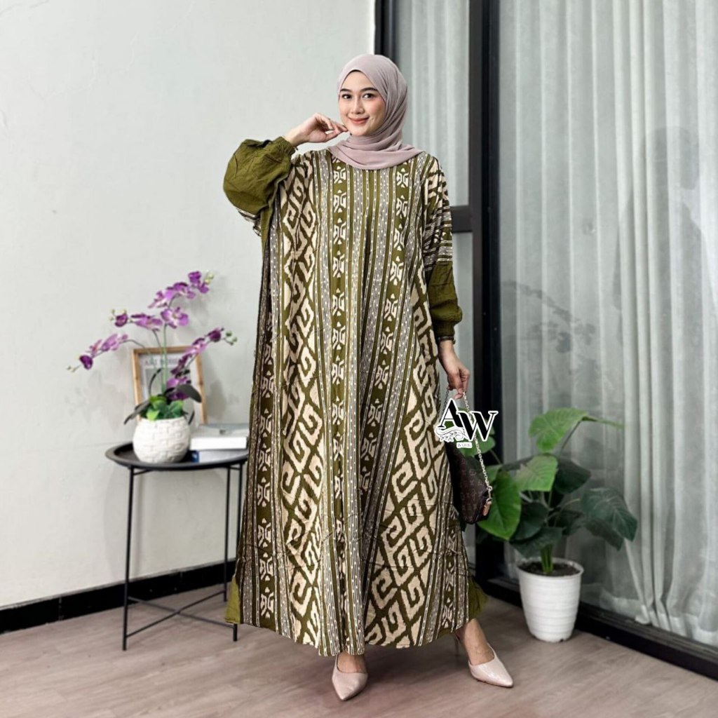 Asmat Kaftan Rayon Jumbo Kaftan Batik Motif Sultan Encim Busui Lengan Panjang Gamis Kaftan Lebaran