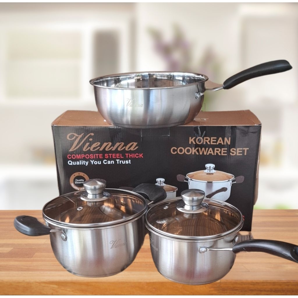 Vienna Panci Set isi 3 Multifungsi Stainless steel Panci Susu Panci Korean Pot Panci dengan kualitas