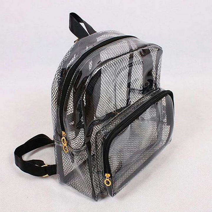 Ransel Mika Transparan | Grosir Tas Transparan Bening Kerja + Furing Jaring Jala - Tas PVC Konser
