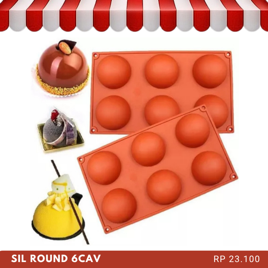 Cetakan Silikon Kue Puding Coklat Jelly Bulat Nastar Lubang 6cav Kukus Silicone Mold Tahan Panas