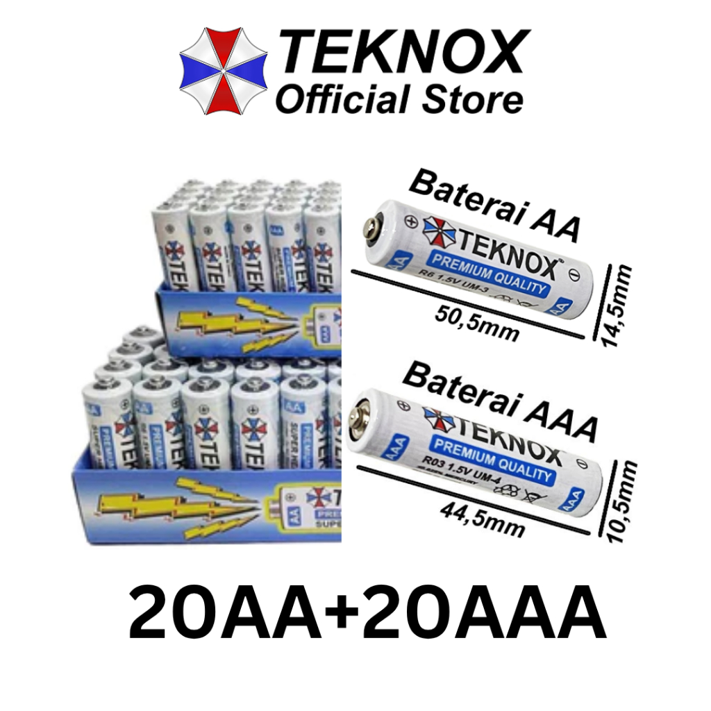 (40 pcs) LEBIH HEMAT TEKNOX Baterai AA / Besar / A2 (20pcs) + AAA / Kecil / A3 (20pcs) - Batre Premi