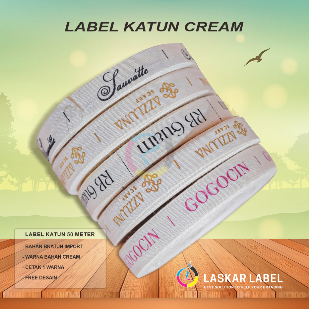 

label baju katun / import 50 mter Laskar Label