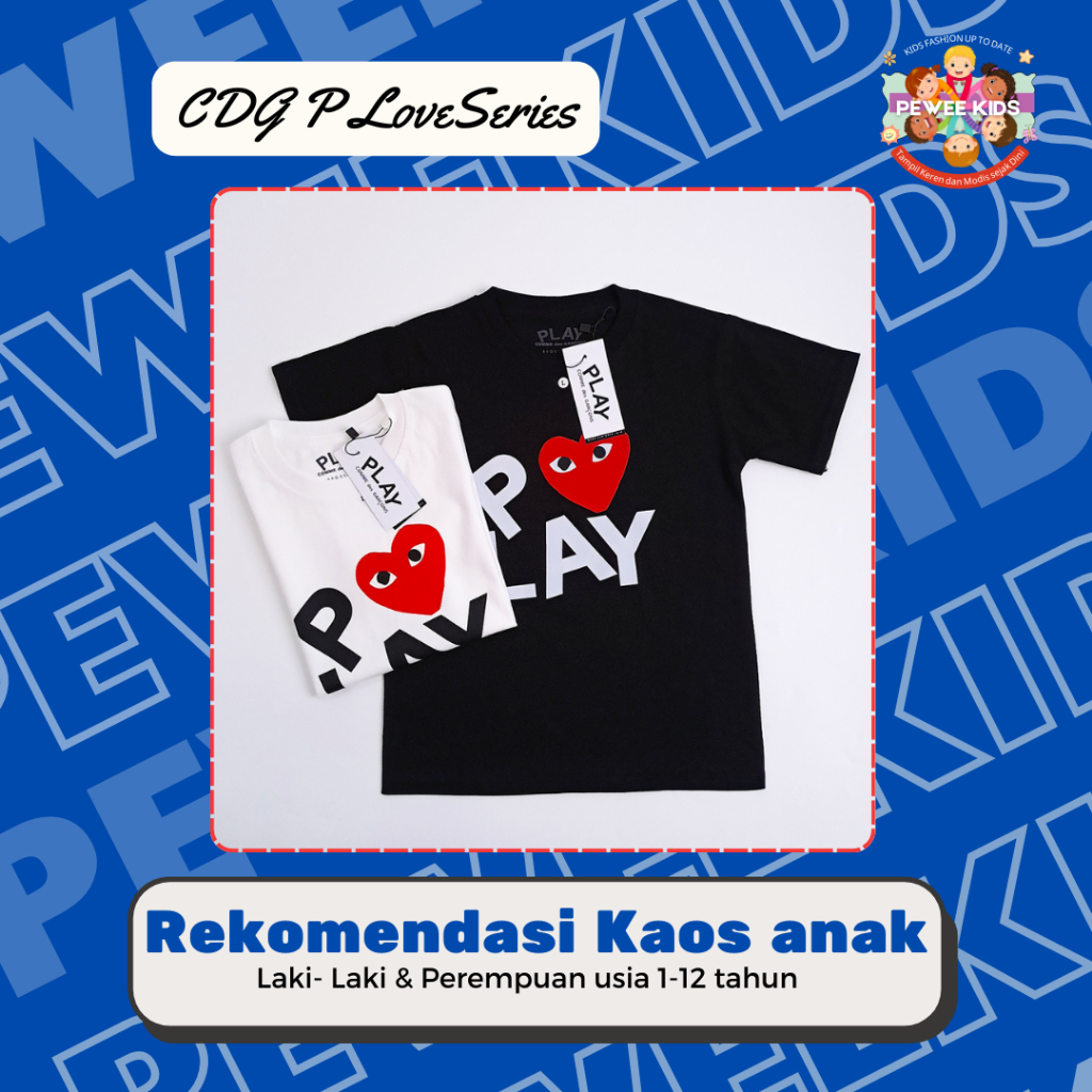 Peweekids Kaos Anak Katun Premium CDG Play Hitam Putih