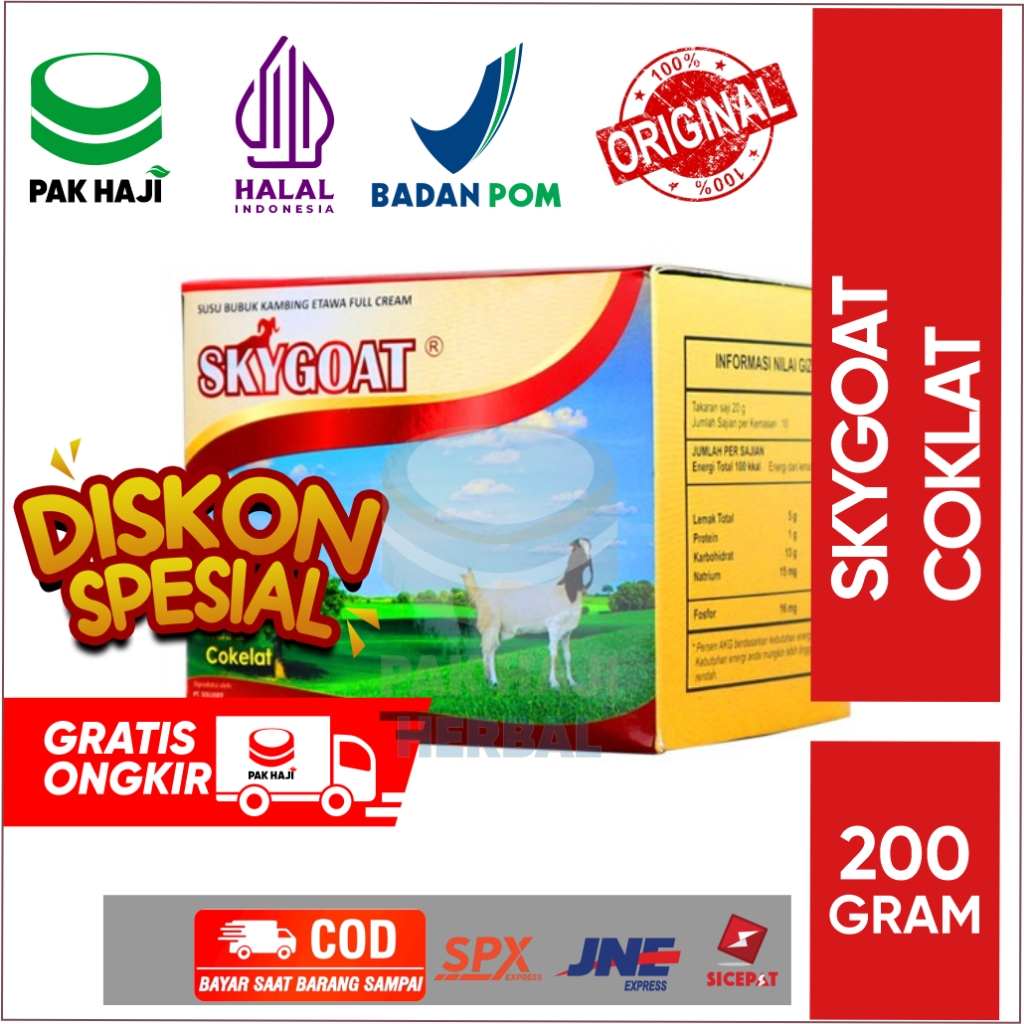 

Susu Kambing Skygoat Rasa Cokelat 200 Gr | Susu Kambing Etawa Bubuk | Susu Kambing Skygoat