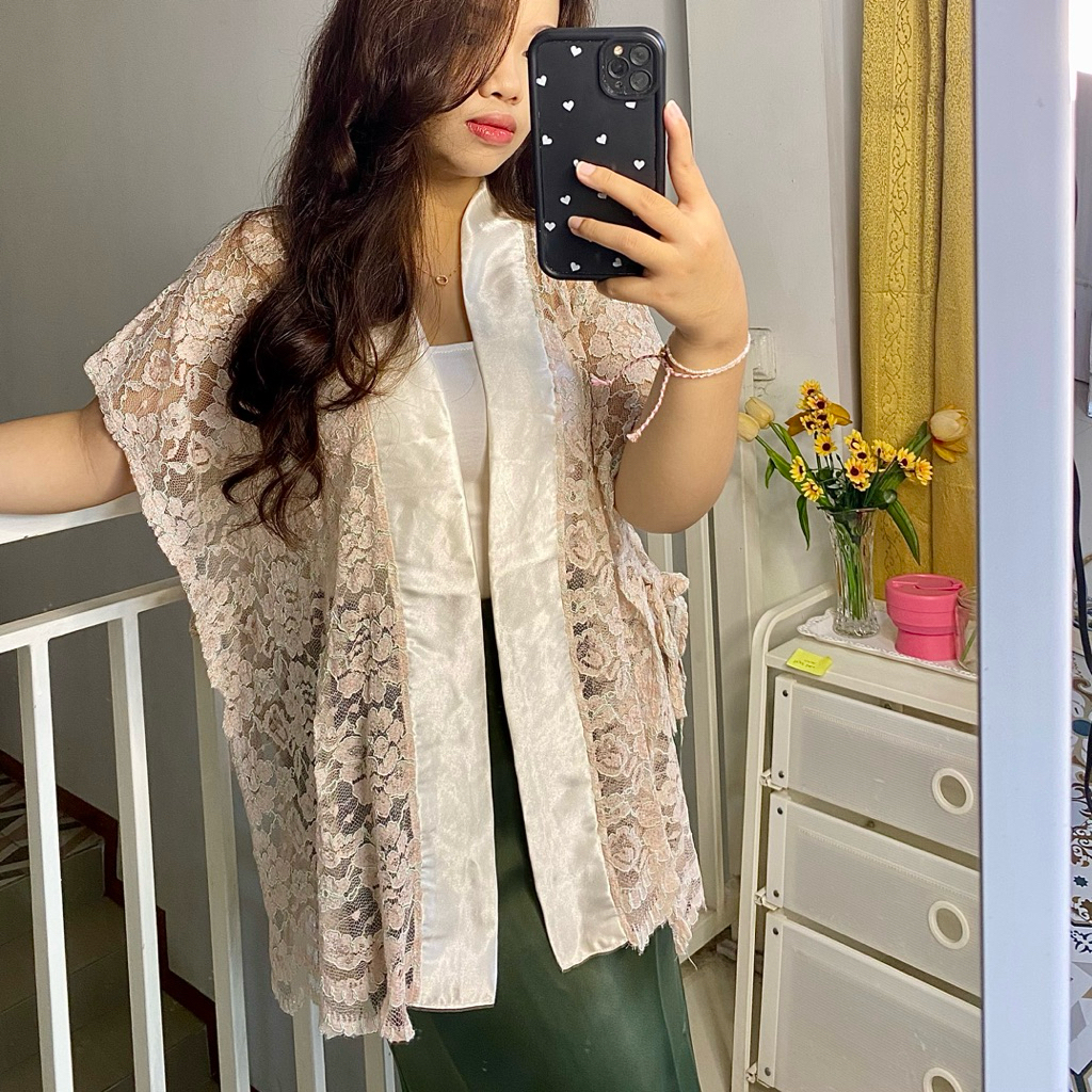 Outer brokat pink Atasan Wanita Baju kondangan Vest outer kondangan