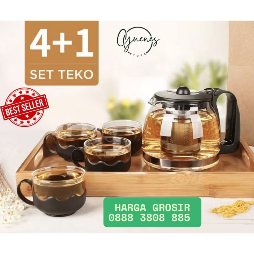 [GG] TEA Pot Set Gelas 5in1 700ml/Teapot Saring/Filter dan Teapot Warna Tanpa Filter/Saring / teko s