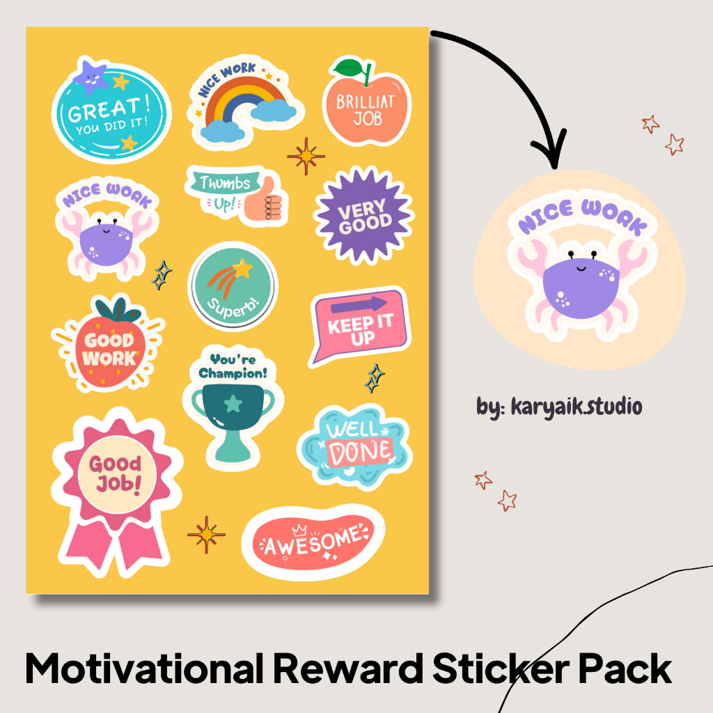 

Motivational Reward Sticker Pack - Vinyl Aesthetic A6 | Stiker Planner, Laptop, Jurnal