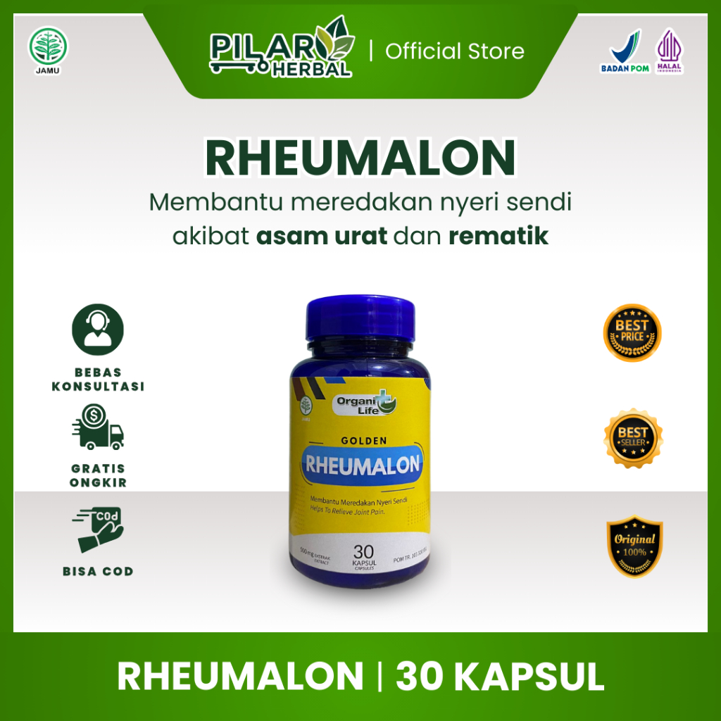 Rheumalon Kapsul 100 % Herbal Nyeri sendi, Asam Urat, Rematik, Saraf Kejepit Original isi 30 Kapsul