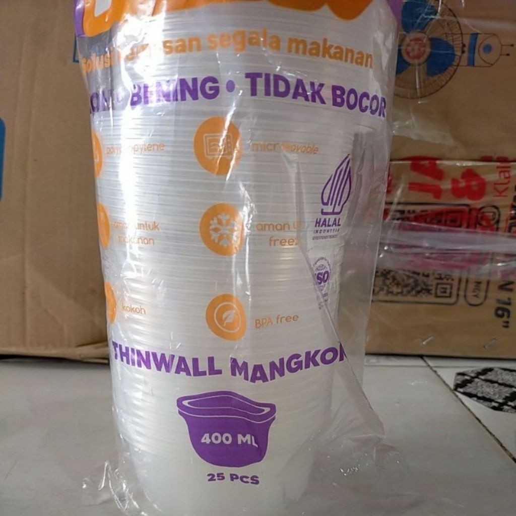 Thinwall Plastik Mangkok Klir 400ml + Tutup (Isi 25pcs) / Mangkok Plastik Makan