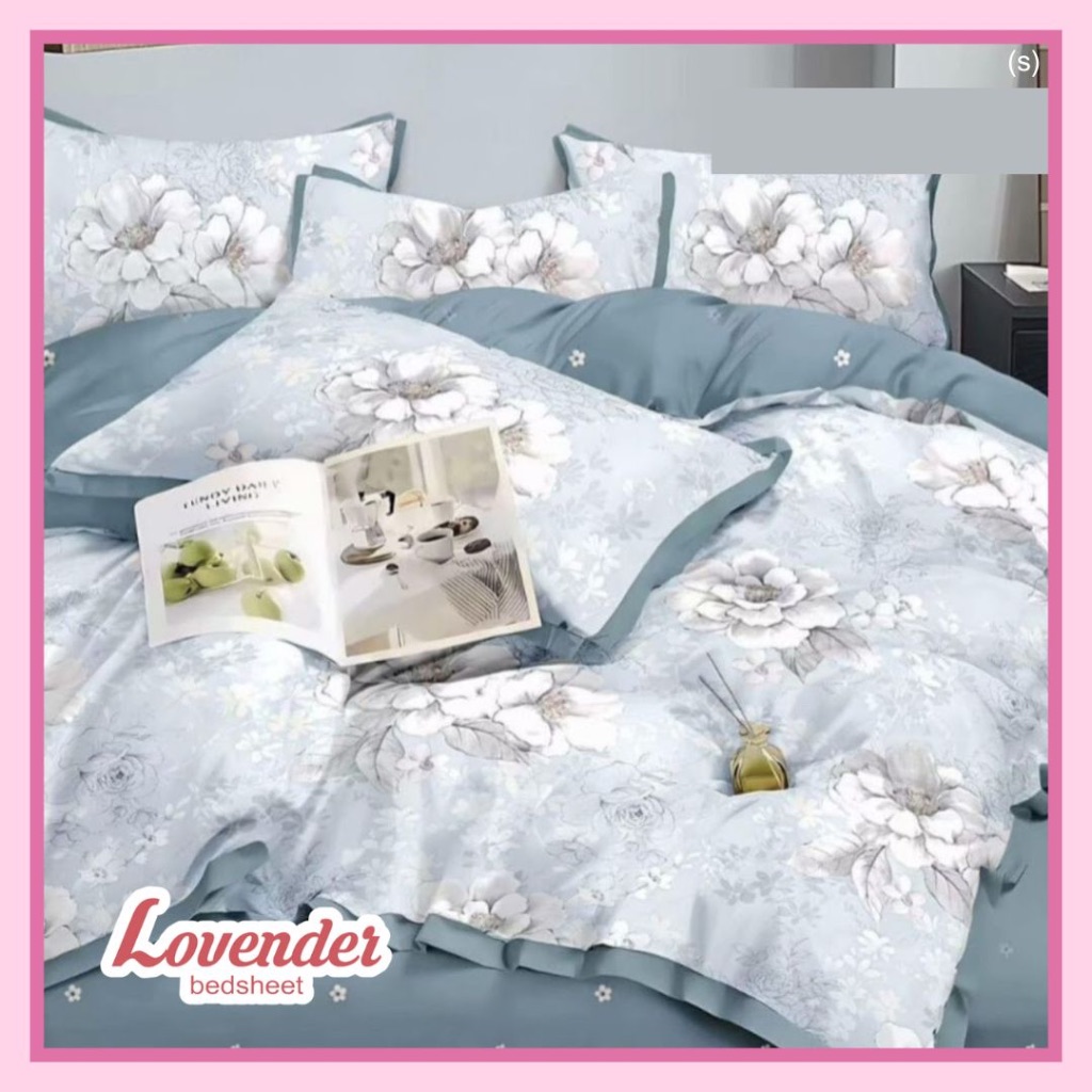 Kain sprei katun jepang " Motif Bunga Hijau & Biru"