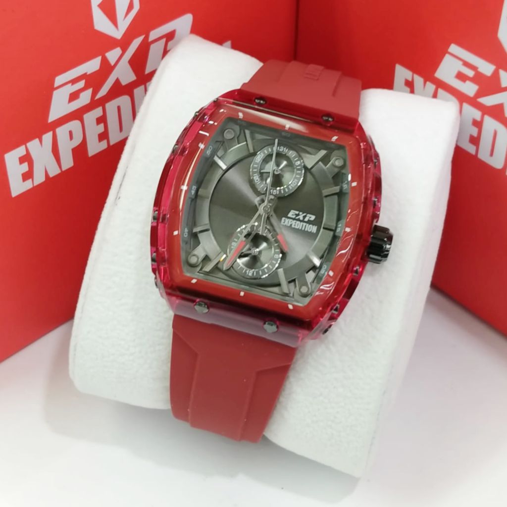 jam tangan wanita EXPEDITION 6814 BLACk RED RUBBER ORIGINAL
