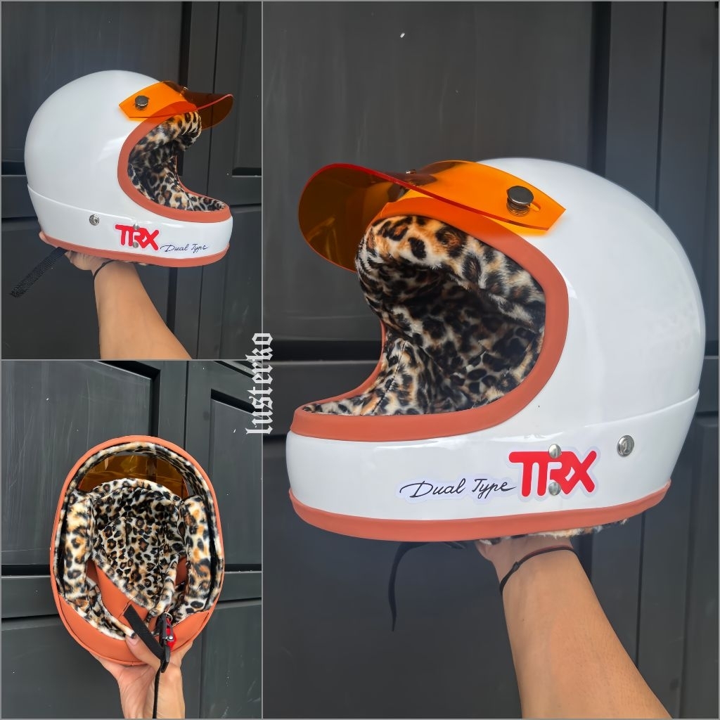 Helm custom fullface TRX dual type busa leopard.