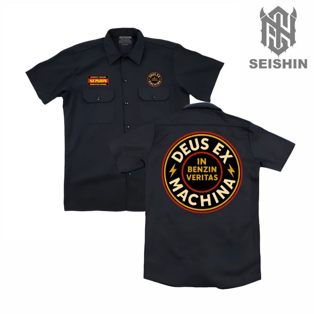 Seishin Workshirt Deus ex machine in benzin veritas kemeja pdh unisex