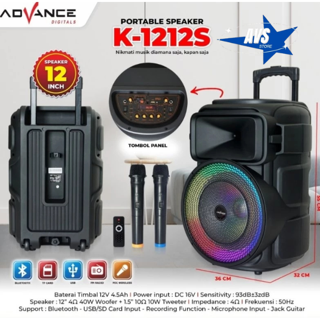 ADVANCE SPEAKER PORTABLE BLUETOOTH K-1212S