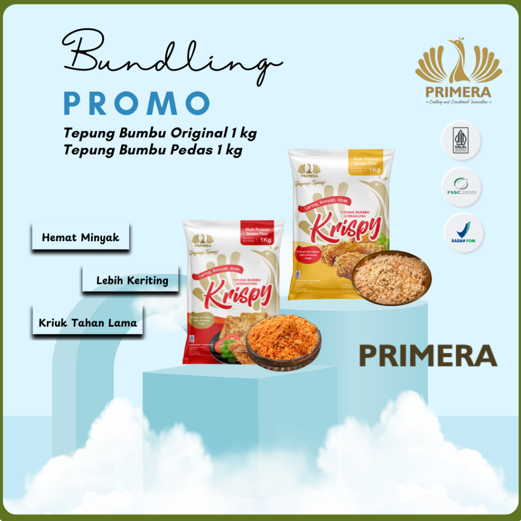 

PRIMERA - (Bundling Tepung Bumbu) Tepung Bumbu Original 1 Kg + Tepung Bumbu Pedas 1 Kg