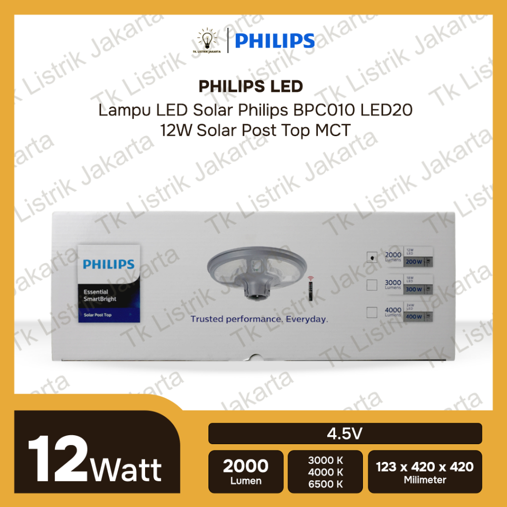 Lampu LED Solar Philips BPC010 LED20 12W Solar Post Top MCT