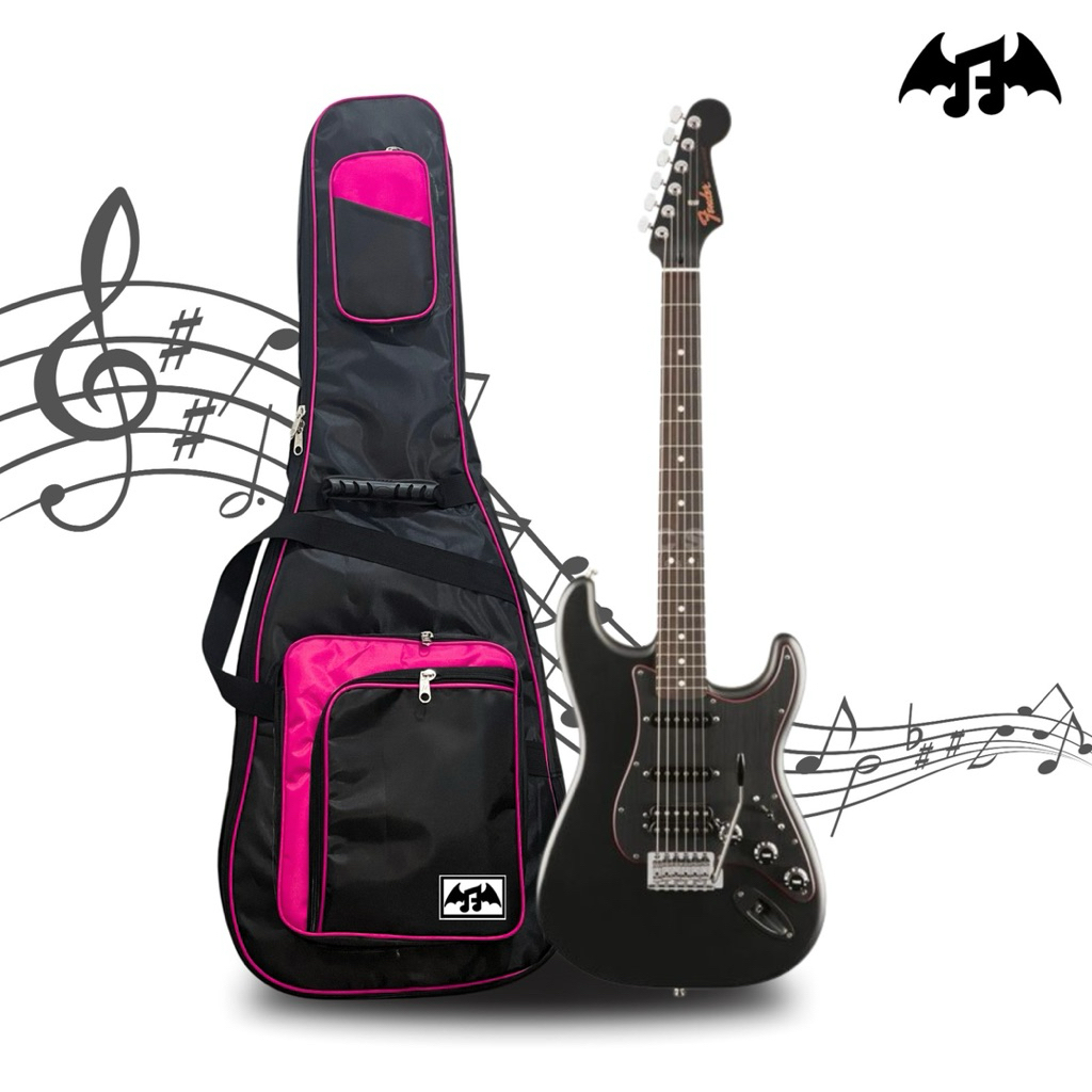 AF Case - Tas Gitar Elektrik / Softcase Gitar Elektrik Basic Warna Hitam & Pink Lapis Dalam Laken
