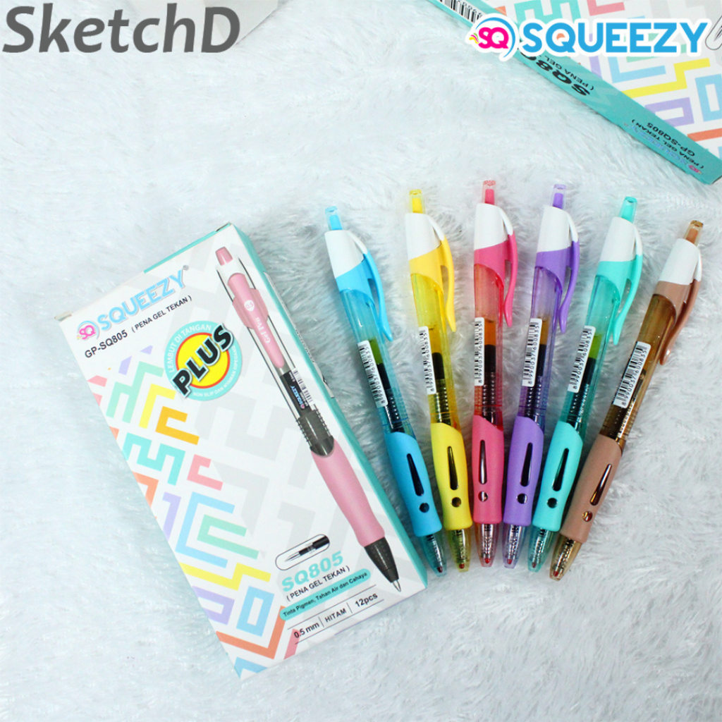 

Pulpen gel hitam tekan 805 Squeezy retract gel black ink pen ballpoint pena cetrek bolpoin 0.5 mm