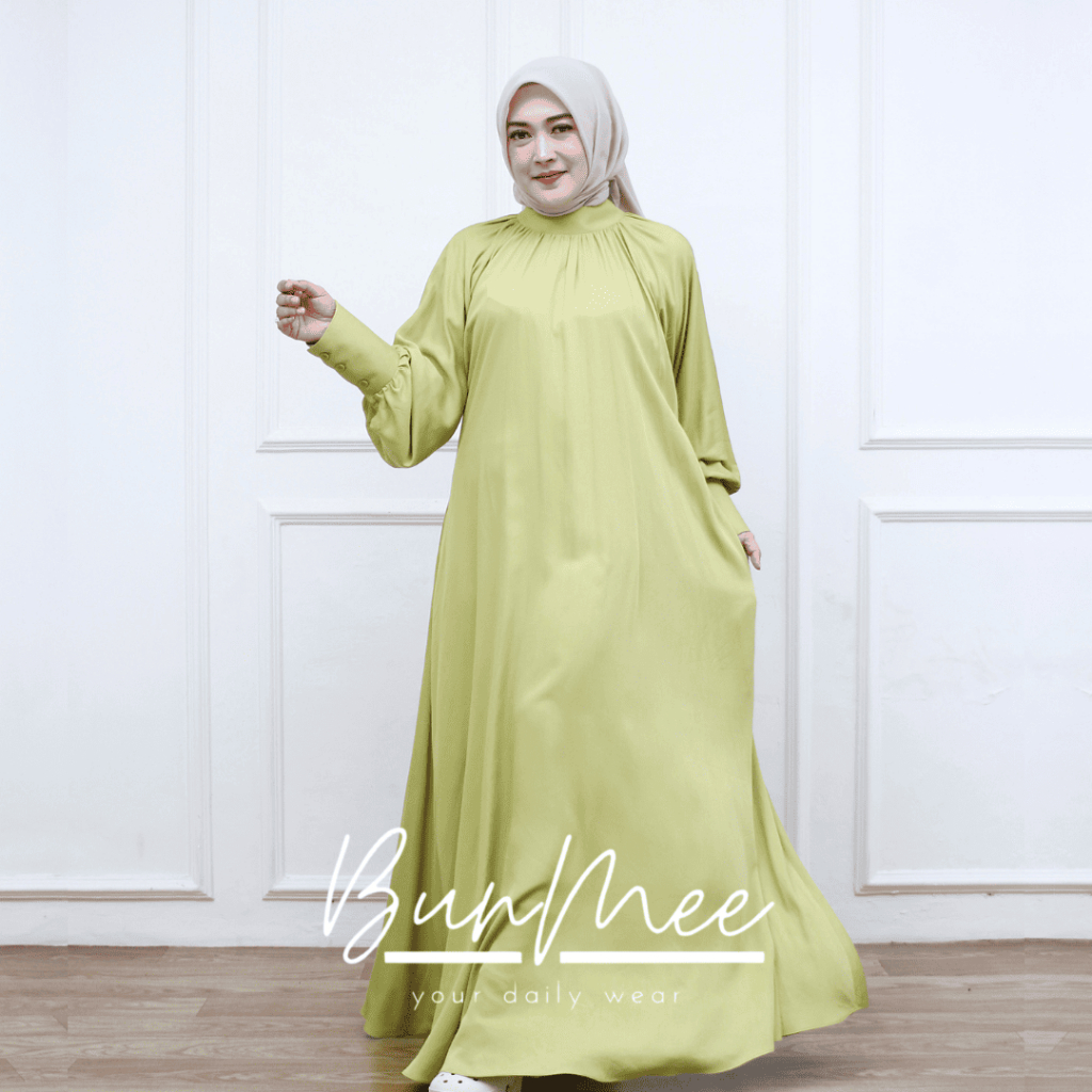 Bunmee - Luna Homedress Dress Wanita Muslim Bahan Rayon Twill Lengan Balon Premium