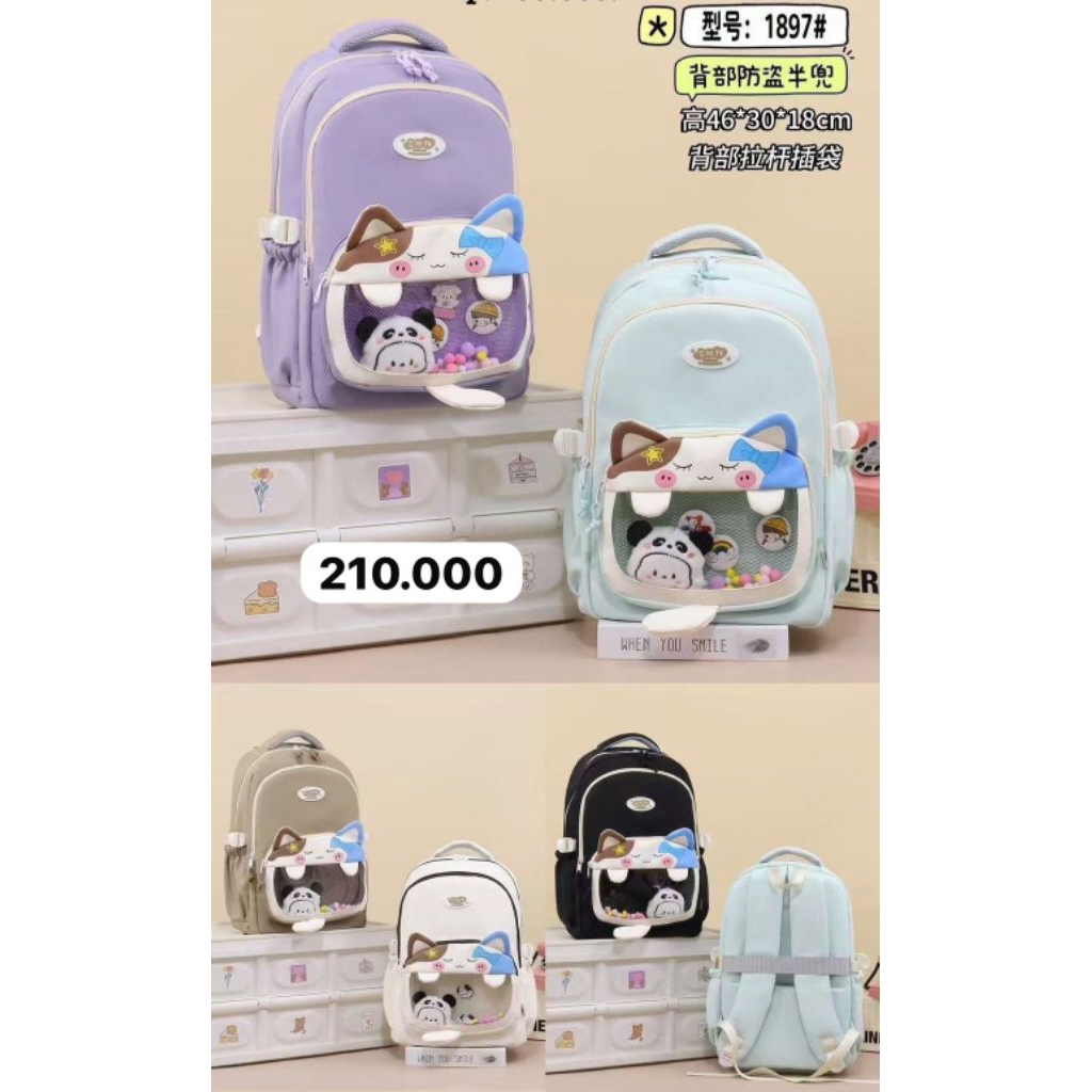 Tas ransel Korea kucing anak perempuan SD SMP SMA