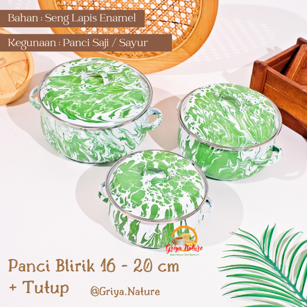 GRIYA NATURE [COD] Panci Blirik ukuran 16 - 20 cm + Tutup | Panci Saji /  Panci Sayur / Mangkok Lore