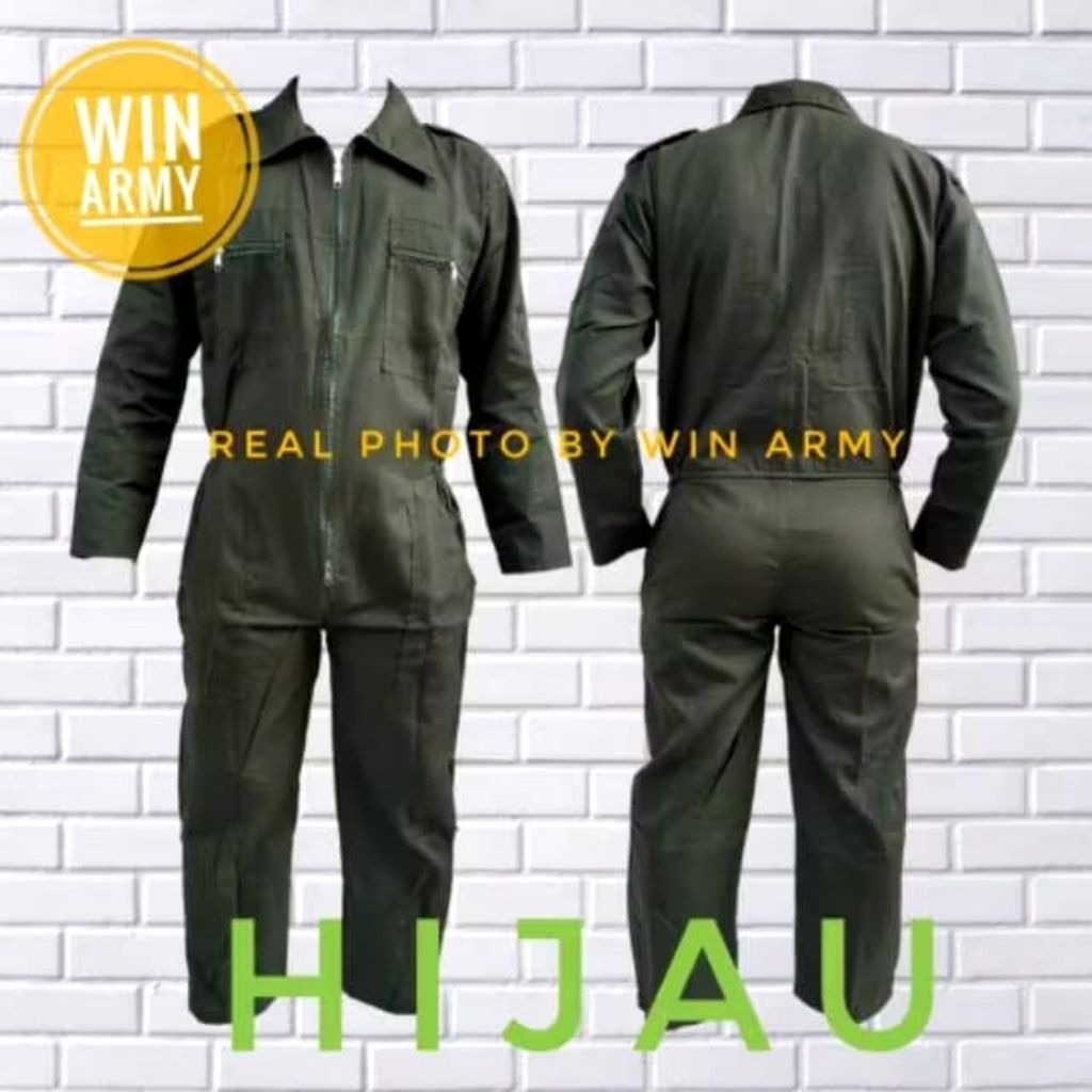 Wearpack Polos Safety Proyek Warna Hijau Army Seragam Pakaian Kerja Lapangan