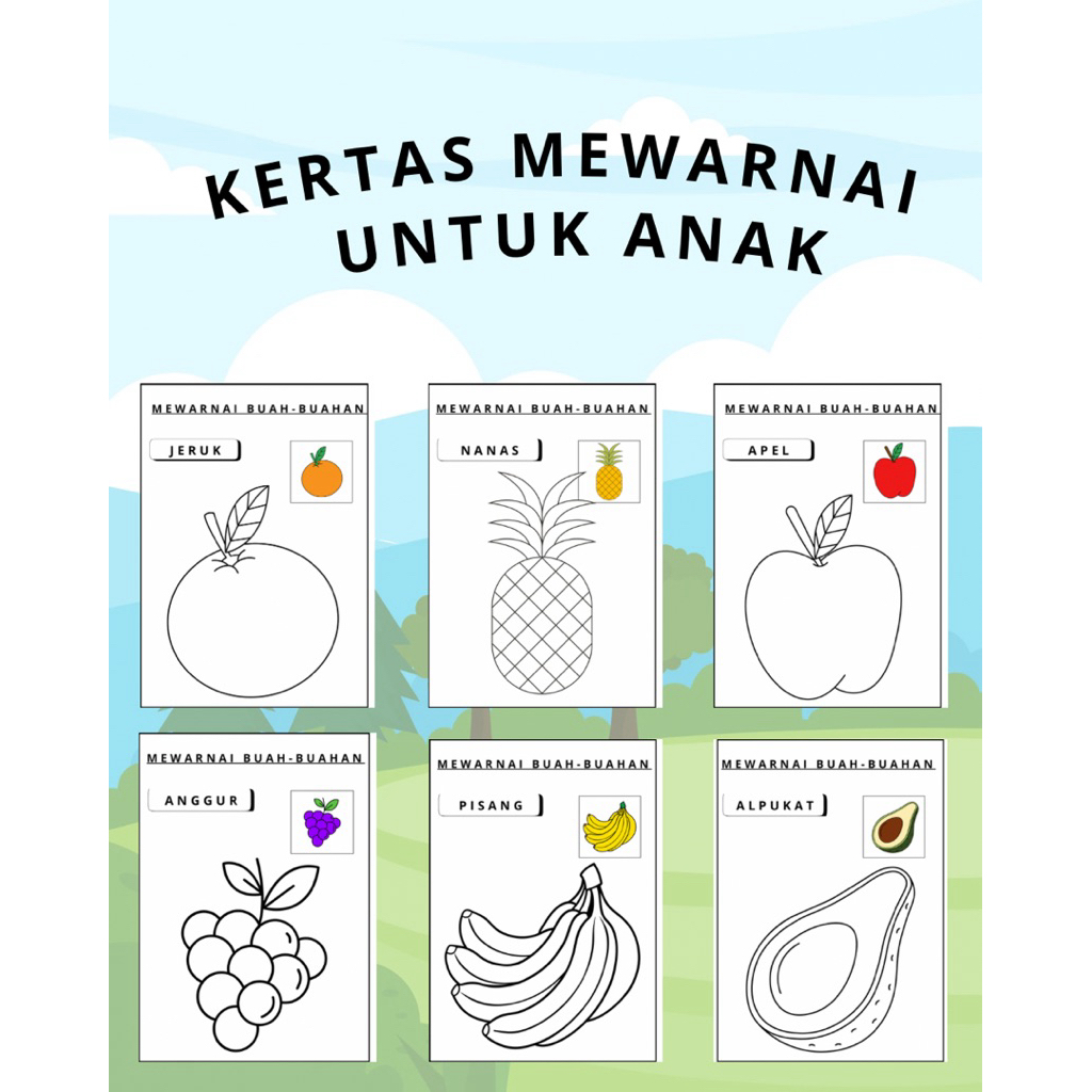 

Kertas Mewarnai Anak Gambar Buah-buahan ukuran A4