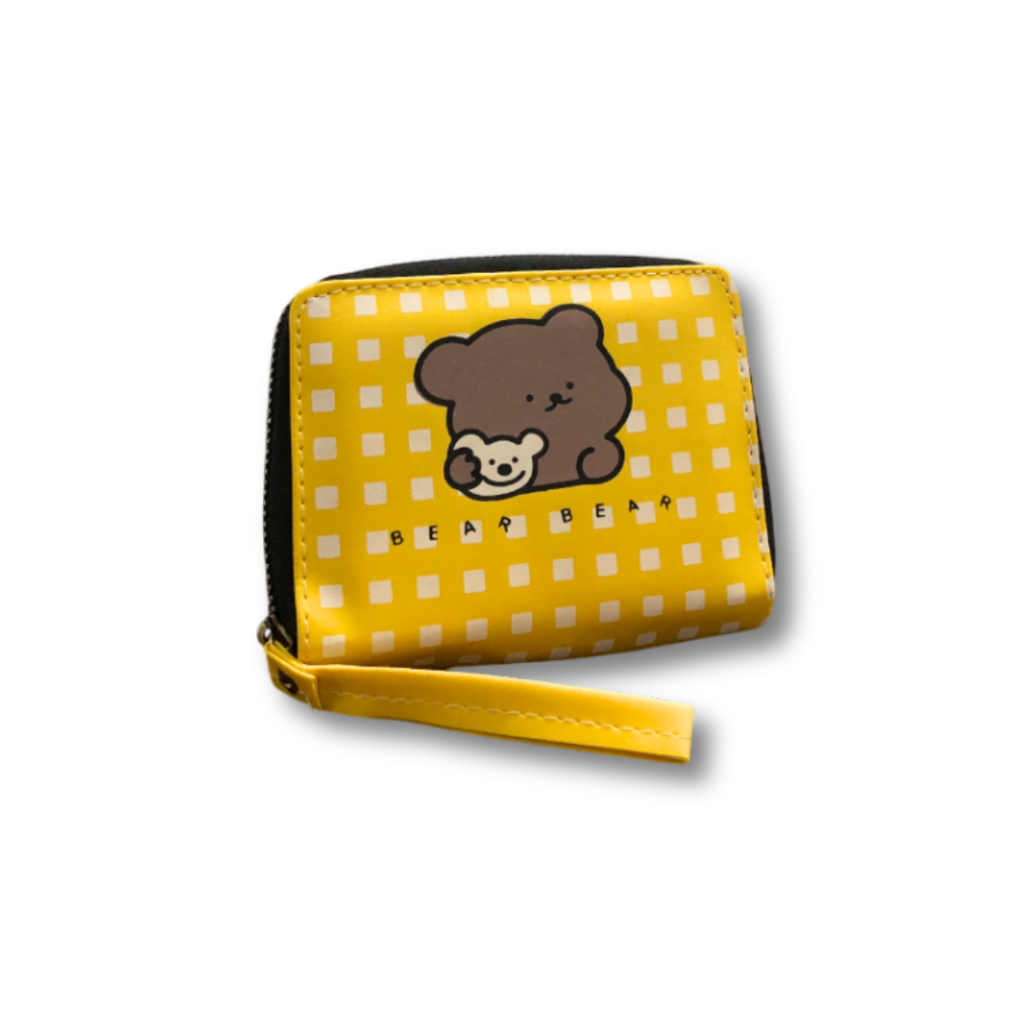 Bear Bear Dompet Wanita Korean Style Restleting dengan Strap Pendek Warna Kuning Motif Boneka Beruan