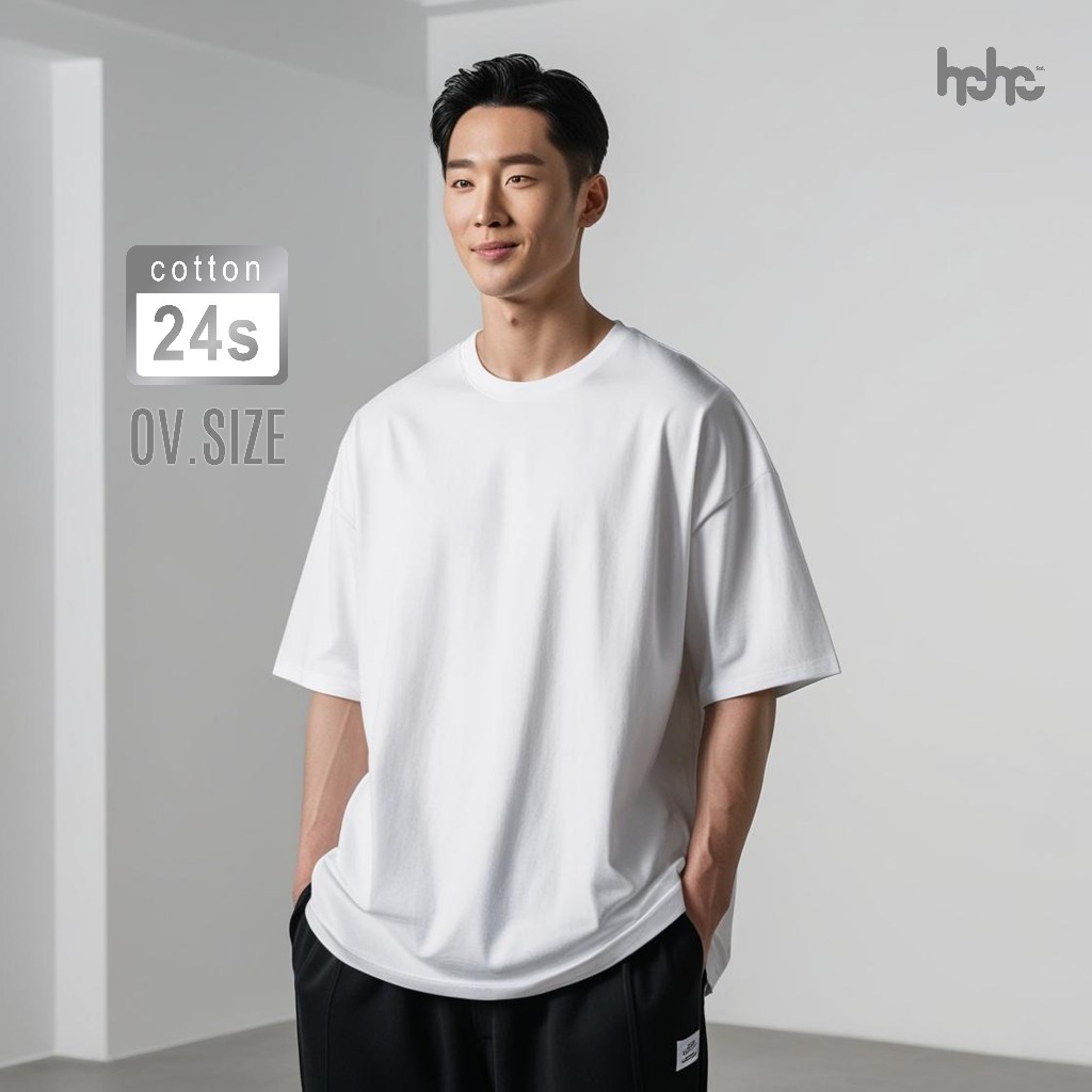 HEHE Kaos Oversize Wanita | Kaos Polos Oversize Pria | Kaos Putih Oversize HOP02